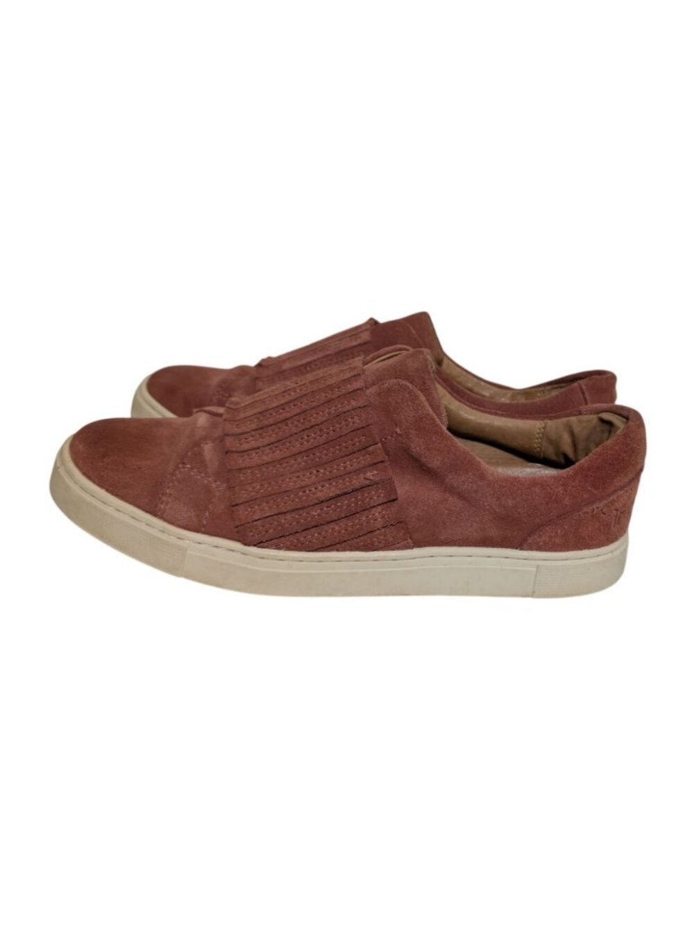 Frye Ivy Mauve Pink Suede Fringe Slip On Sneakers Womens 7.5 Boho Casual Shoes
